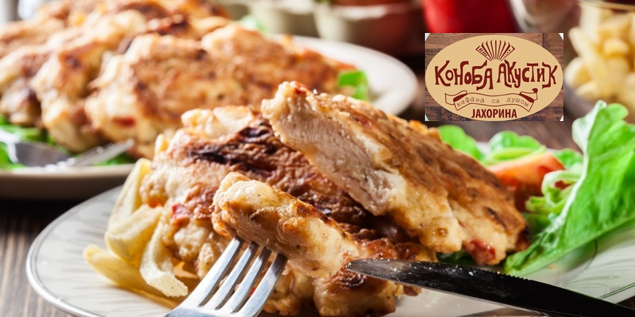 1340 din za dve porcije pilećih medaljona punjenih šunkom i kačkavaljem+dve supe+dva deserta(čokoladni kolač/ tulumbe) u restoranu Konoba Akustik II Jahorina- Voždovac!